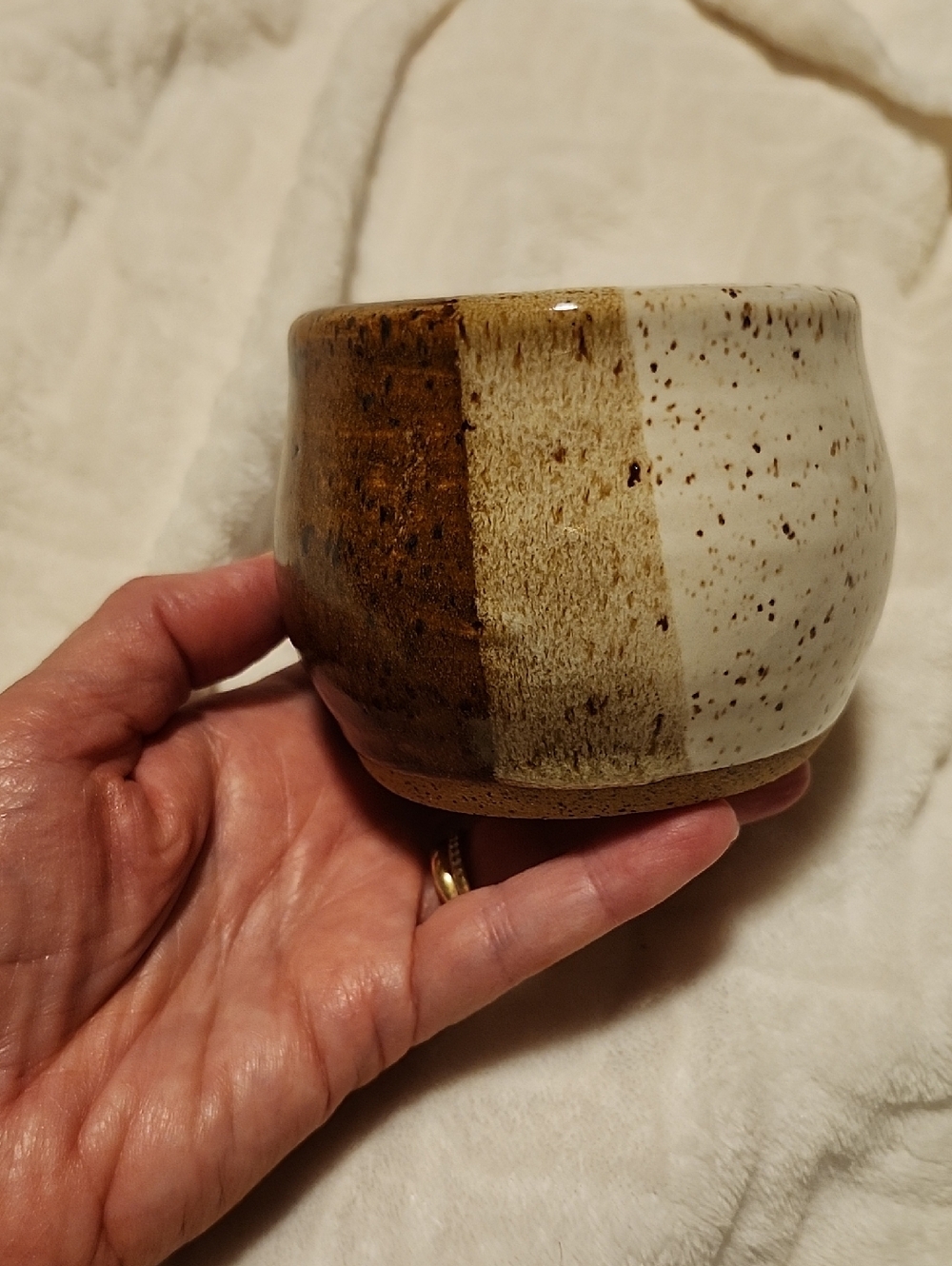 Handcrafted Ceramic Art Bowl in Brown and Cream